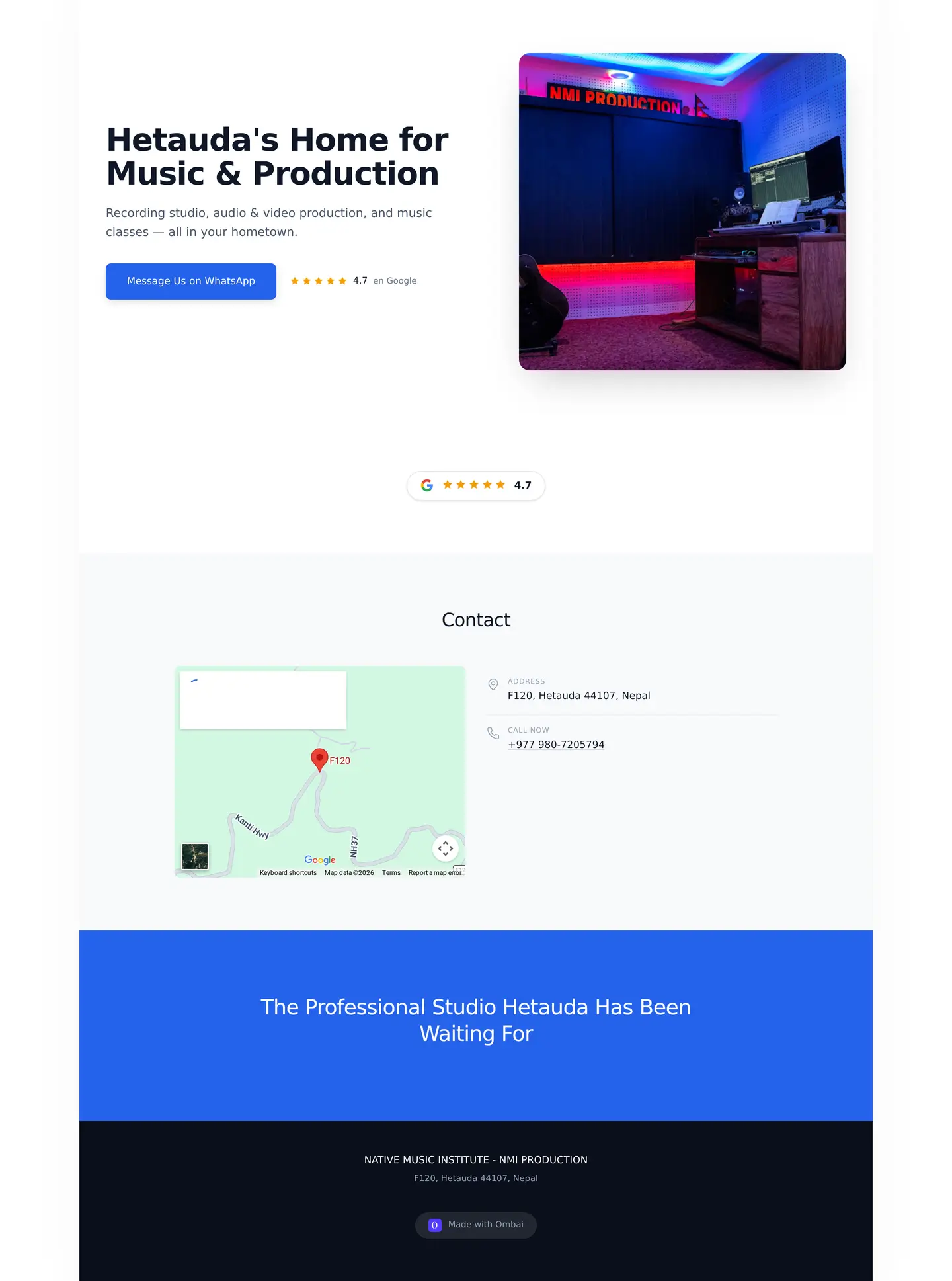 NMI Production — Ombai live site